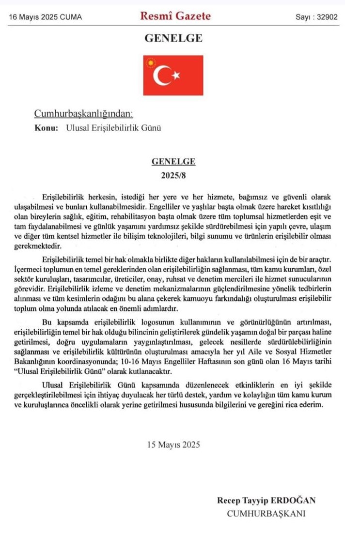 "ULUSAL ERİŞİLEBİLİRLİK GÜNÜ" KONULU GENELGE !
